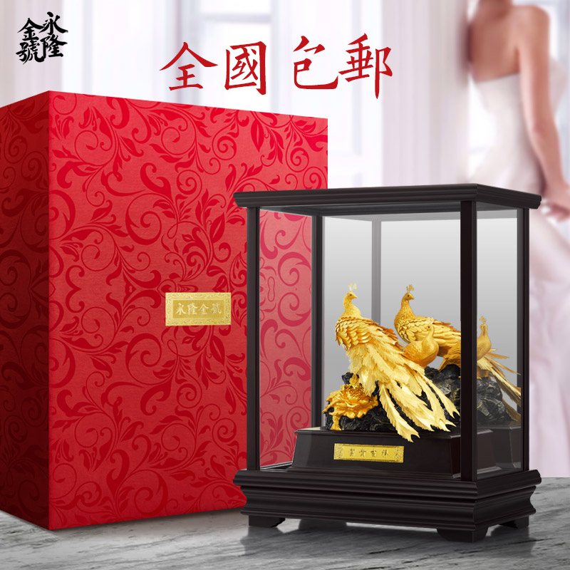 轻奢足金金箔礼品摆件富贵吉祥孔雀高档闺蜜新婚结婚礼物创意家居-图2