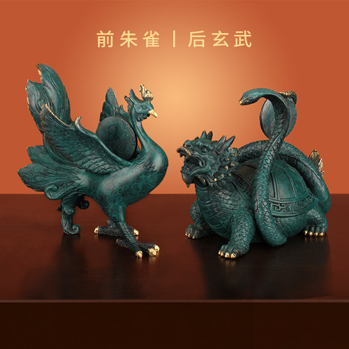 四神兽》青龙白虎朱雀玄武摆件四大神兽全铜彩中式一套工艺礼品_虎窝淘