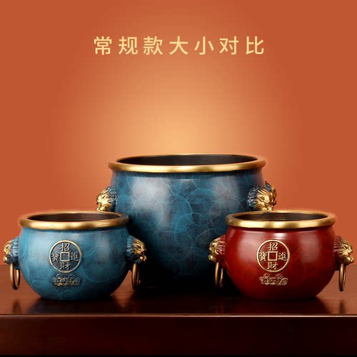《故宫铜缸》纯黄铜米缸聚宝盆摆件招财聚财客厅办公室生财存钱罐 - 图3