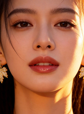 欧美复古超闪微镶满钻枫叶耳扣潮流优雅气质轻奢高级感耳环耳饰女