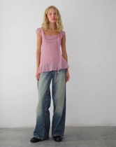 Motel Rocks Womens Clothing UK Direct Mail UO New PIRO RUFFLE Pure Color Vest