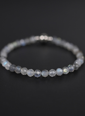 天然闪光石手链拉长石小米珠小众轻奢高级感4mm切面灰月光手串