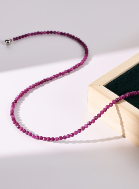 天然红宝石项链磁扣新中式小众高级感锁骨链马年极细小米珠choker