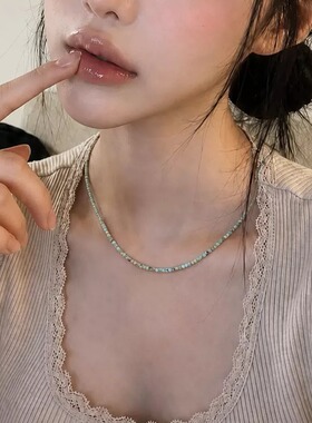 拾年书生 天然浅绿松石2mm方糖切面珠 欧美ins风辣妹细锁骨链