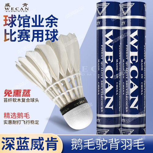 正品深蓝威肯羽毛球耐打鹅毛球馆专业训练比赛用球2/3筒5桶装批发 - 图0