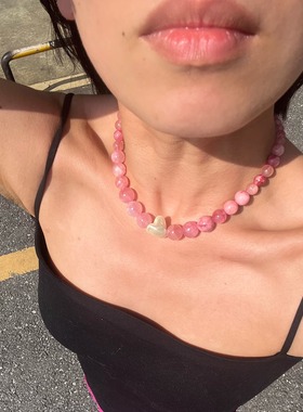 小众简约原创设计粉色玉石锁骨链