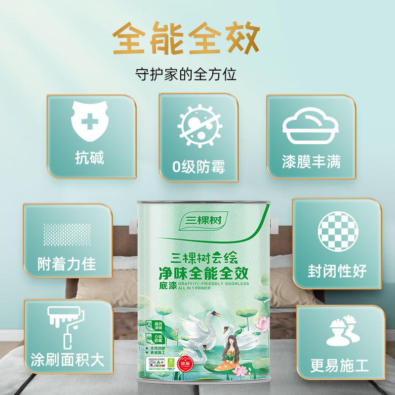 三棵树净味底漆墙面修复漆抗碱家用内墙乳胶漆哑光自刷油漆涂料-图2