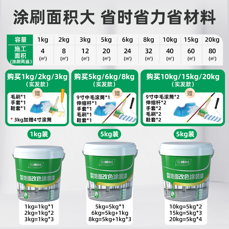 三棵树水性环氧地坪漆耐磨水泥地面漆室内家用水泥地地板改造油漆 - 图2