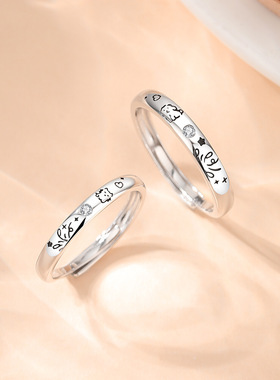 摩天轮猫狗日记情侣戒指女不掉色S925纯银小众高级感设计百搭对戒