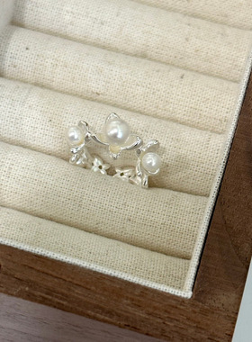 s925纯银戒指韩国ins风气质个性大小蝴蝶拼接珠珠戒指女开口指环