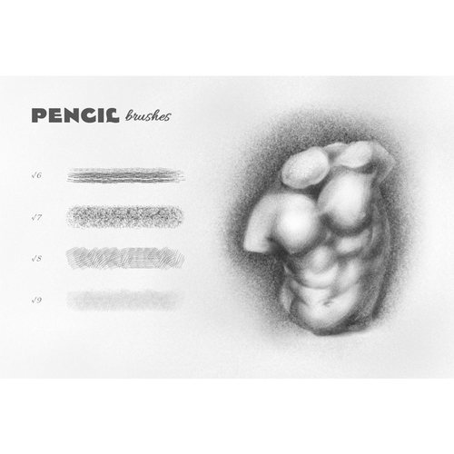 专业铅笔素描PS笔刷素材套装草图起稿速写线描手绘插画软硬笔噪点 - 图2