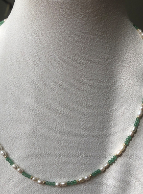 甜酷风新款天然东陵玉混搭天然野生小珍珠项链叠戴颈链