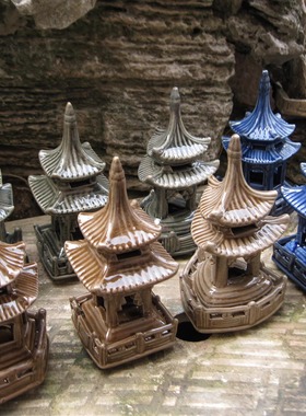 陶瓷六角亭配件镇宅造景吸水石