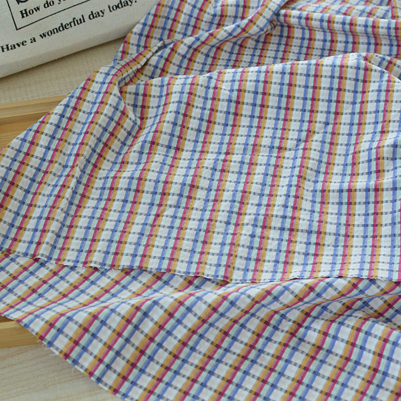 日系彩色棉质微弹泡泡格子棉布料 春夏手工DIY衬衫睡衣连衣裙面料 - 图1