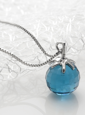 蓝水晶切面圆珠镶嵌吊坠甜美气质