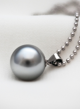 单粒大珍珠吊坠颈坠女冷淡风黑色