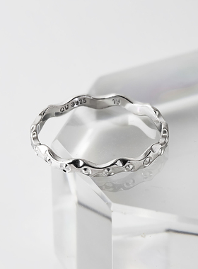 圆点波纹戒指925纯银细窄女叠戴