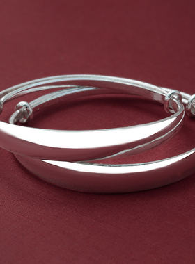 宝宝足银手镯推拉可调节湿润亲肤