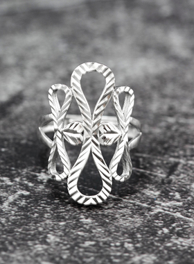 线条戒指纯银夸张女可调节镂空