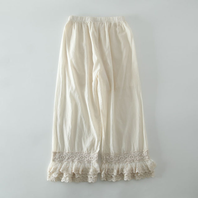ແອວ elastic Mori ຂອງແມ່ຍິງຝ້າຍ lace pants ຂາກ້ວາງ