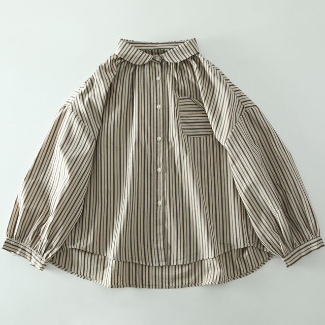 ວັນນະຄະດີ retro lapel striped ເສື້ອຝ້າຍວ່າງ
