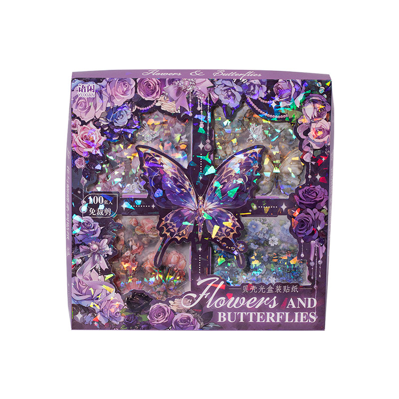 100张花与蝴蝶pet贴纸盒装免裁剪花卉谷美装饰手账diy拼贴小图案,淘宝优惠券,粉丝福利购,淘宝优惠卷