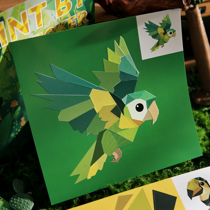 益趣动物园拼图贴纸书儿童益智手工diy拼贴小鸟动物图案亲子贴画 - 图2