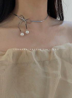 小红书同款蝴蝶结INS银色项链