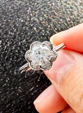 925纯银经典1克拉莫桑石陌上花开戒指女款开口戒指时尚气质首饰