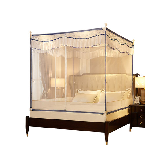 蚊帐T型三开门拉链蒙古包1.8m床家用儿童防摔回底1.5米全底床笠款 - 图3