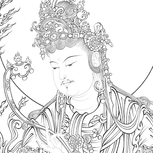 工笔画敦煌壁画文殊普贤佛像人物打印白描底稿高清大图勾线打印稿 - 图0