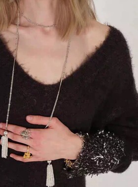 长款烟花贝母流苏项链女轻奢小众高级感气质吊坠锁骨链毛衣链配饰