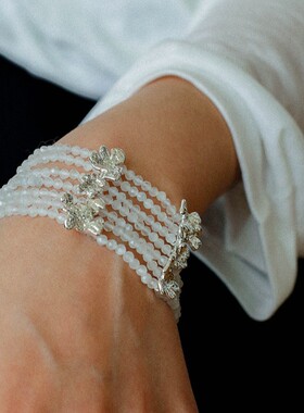 夏日繁花系多层猫眼石宽版颈链小轻奢清爽刻面珠chorker项链手链