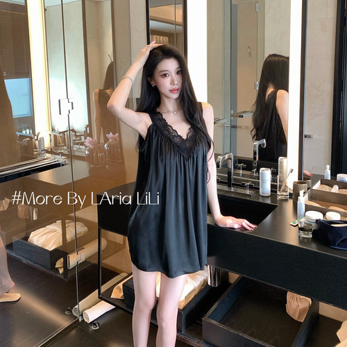 LAria白月光 性感睡衣女冰丝2026新款夏季纯欲风睡裙高级感带胸垫 - 图2