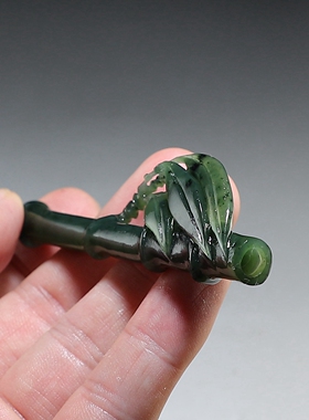 [碧玉簪]新疆和田玉发簪 纯手工雕刻竹枝发饰 楼叔孤品