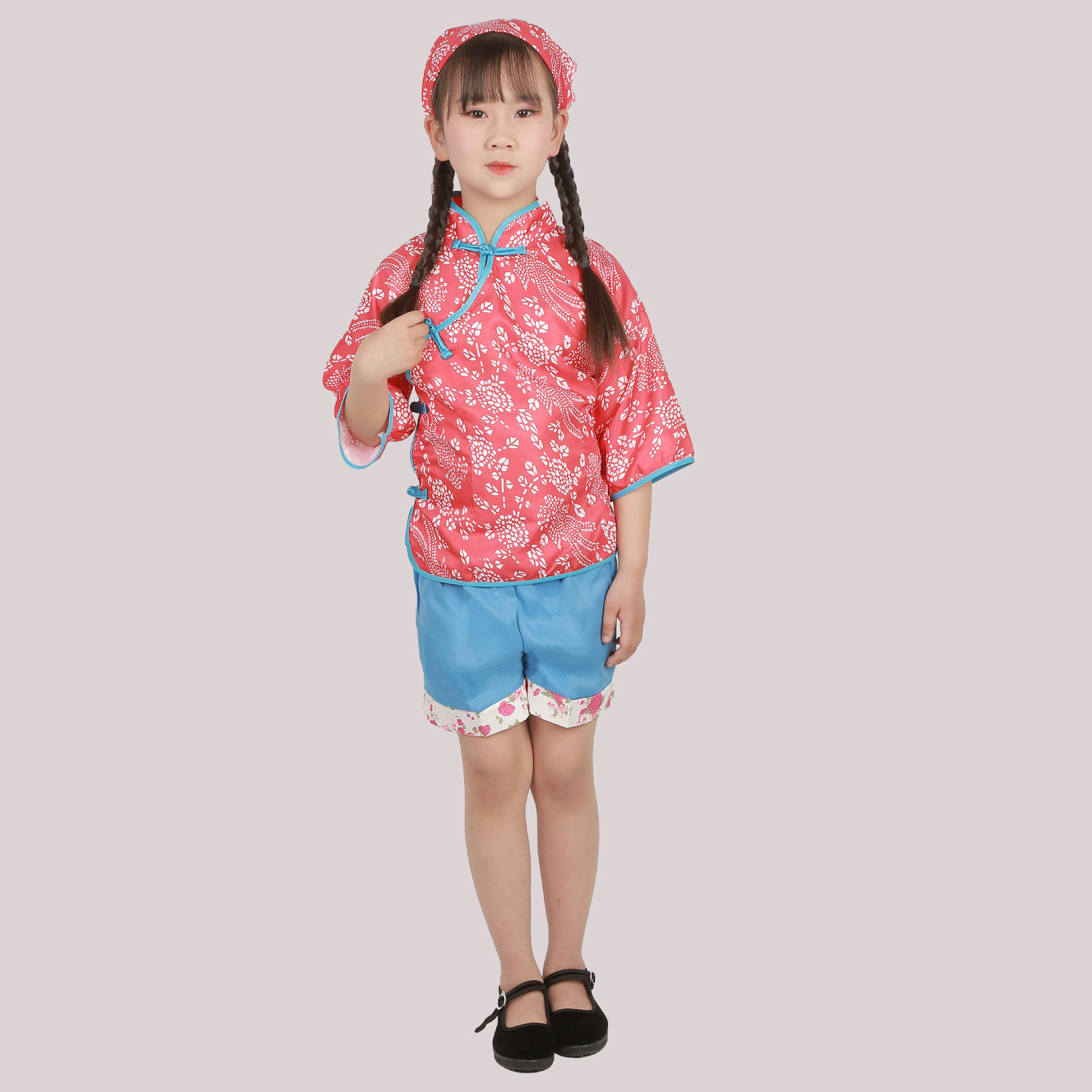 儿童采蘑菇的小姑娘舞蹈服碎花采茶服村姑表演服幼儿园舞台演出服