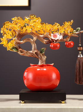 新中式事事如意招财猫发财树摆件客厅玄关电视柜装饰乔迁开业礼品