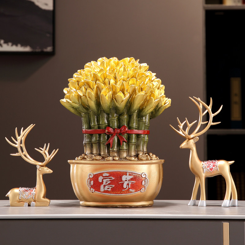 节节高升富贵竹子鹿摆件招财新中式客厅电视柜玄关装饰品乔迁礼品,淘宝优惠券,粉丝福利购,淘宝优惠卷