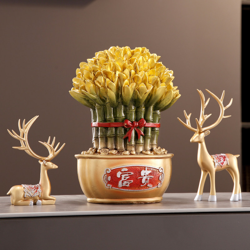 节节高升富贵竹子鹿摆件招财新中式客厅电视柜玄关装饰品乔迁礼品,淘宝优惠券,粉丝福利购,淘宝优惠卷