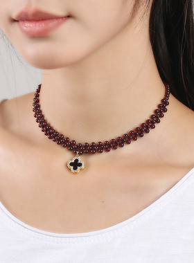 逸水红颜石榴石女性项链项带