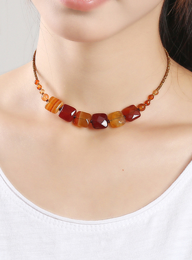 逸水红颜玛瑙女挡疤项链锁骨链