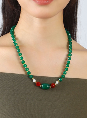 绿玛瑙串珠项链女款秋冬季毛衣链