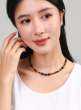 逸水戏颜天然石玛瑙女项链锁骨链