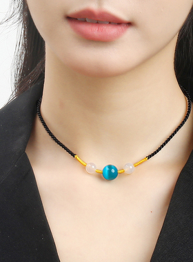 逸水红颜玛瑙猫眼石女项链锁骨链