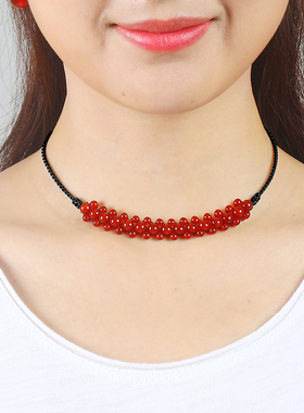 逸水红颜玛瑙水晶女遮挡疤痕项链