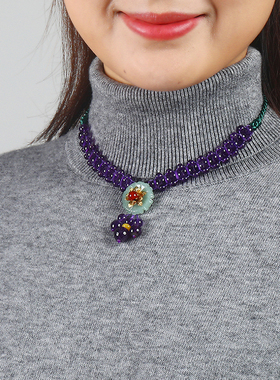 民族风紫水晶锁骨链短款甲状腺术后遮挡颈部疤痕项链脖子秋冬饰品