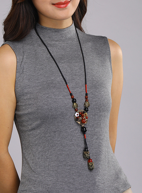 原创设计风复古长款挂件毛衣链