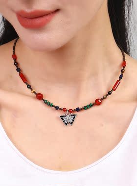 逸水红颜红玛瑙女项链锁骨链