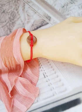 纯天然真桃木平安扣手链男女脚链手工编织手串本命年婴儿宝宝护身