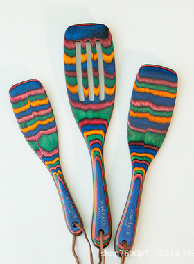 法国MAGRACE彩木锅铲三件套礼盒装蓝彩木制创意厨房用铲家居摆件